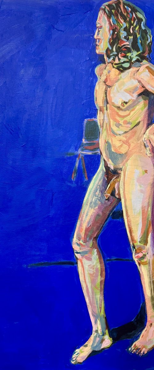 Young nude man in blue room by Hanna Bell