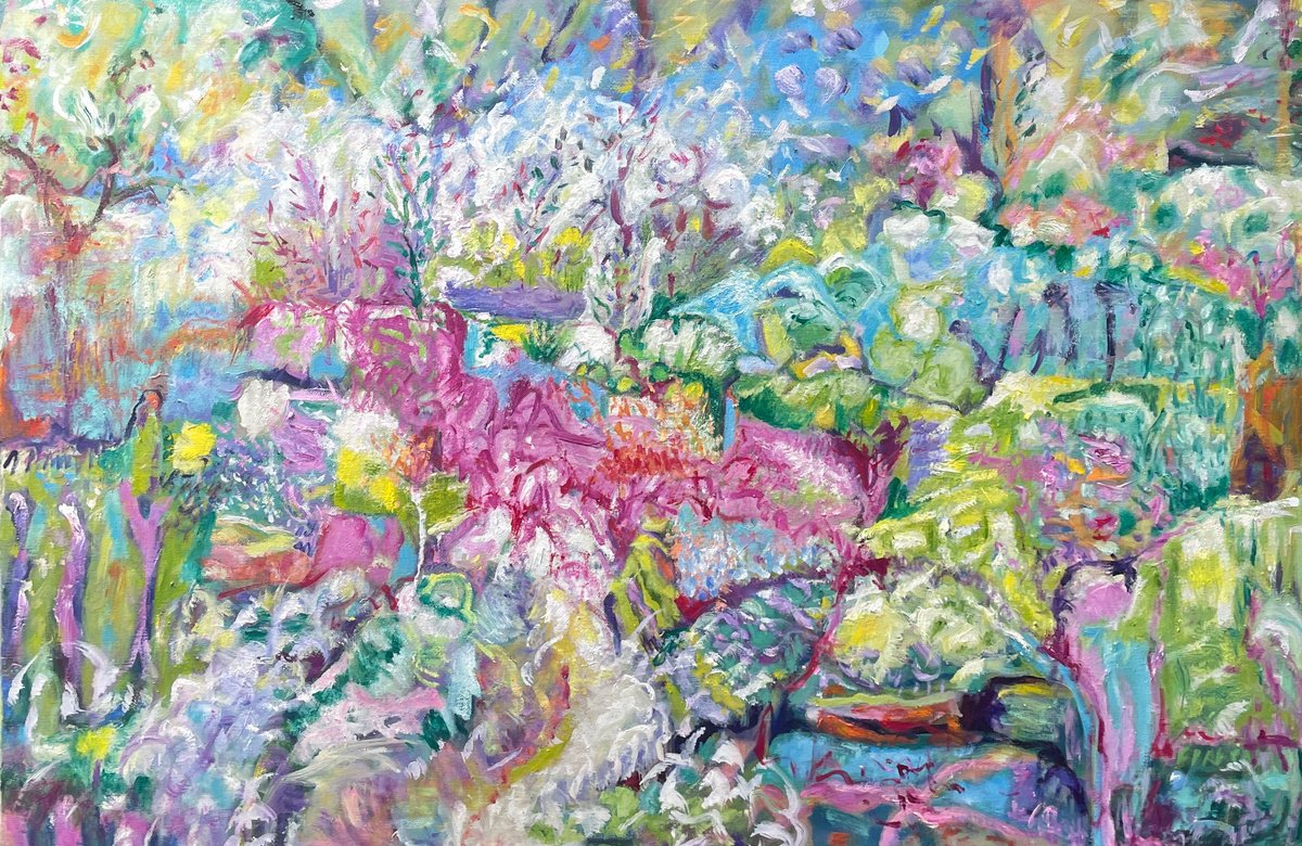 Organic Landscape Oil Painting By Maureen Finck, 36 X 24", The Last Of The Rosemary, Original Artwork