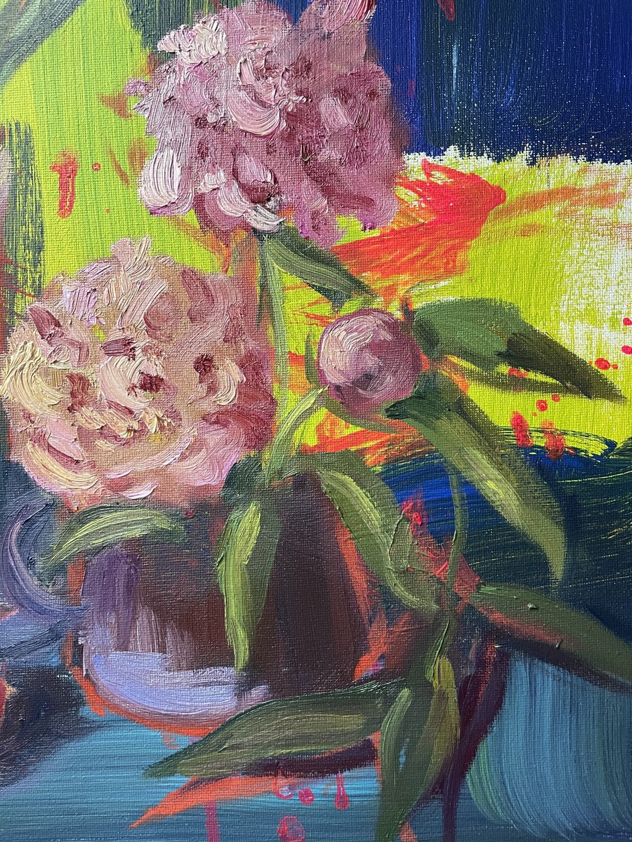 Abstract Botanical Oil Painting By Kate Sosonna, 16 X 20", Blooming Symphony, Original Artwork