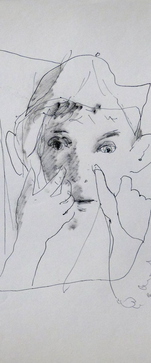 Woman's face 7 - ink drawing 29x41 cm by Frederic Belaubre