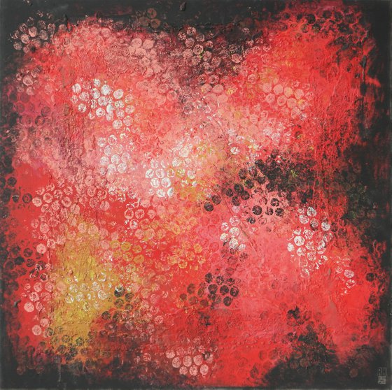 Extra Large Painting - Red Black Bubbles - 120x120cm - Ronald Hunter - 03O