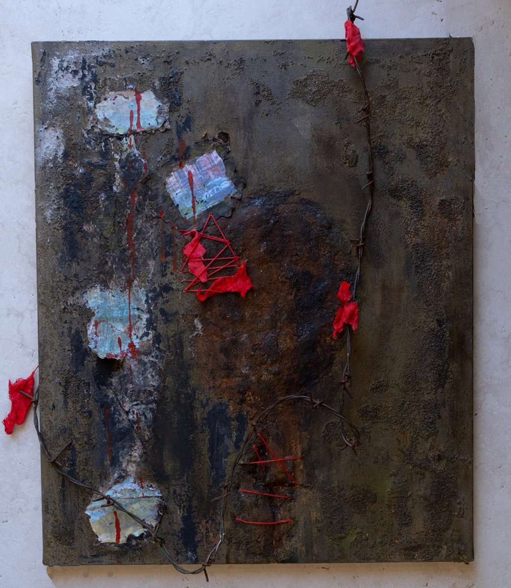 Abstract Painting By Marie Claude Kerrenneur, 21 X 26", Mais Pourqoui Une Telle Absurdite ??, Original Artwork