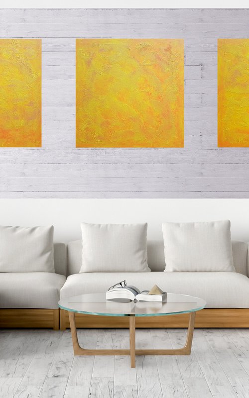 Reaching the stars - triptych yelow - orange  minimalistic painting by Ivana Olbricht