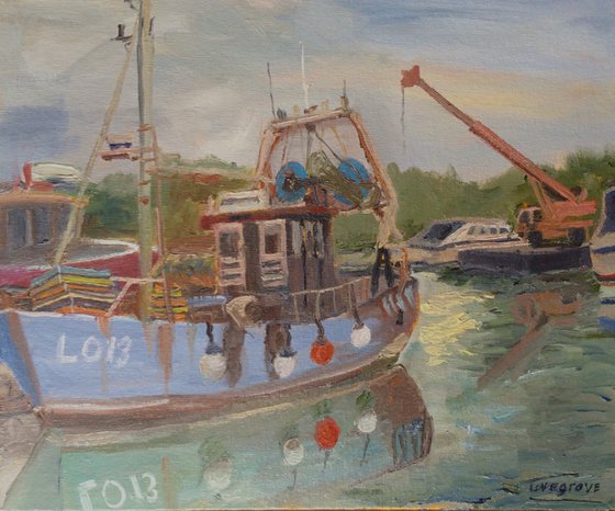 Fishing boat at Queenborough, Kent. Oil painting.