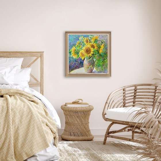 Sunflowers on the windowsill.