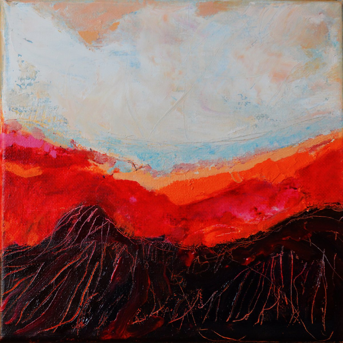 Organic Landscape Oil Painting By Cristian Valentich, 8 X 8, Autumn, Original Artwork