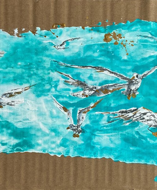 Birds. Sea. Teal 2 by Valeria Golovenkina