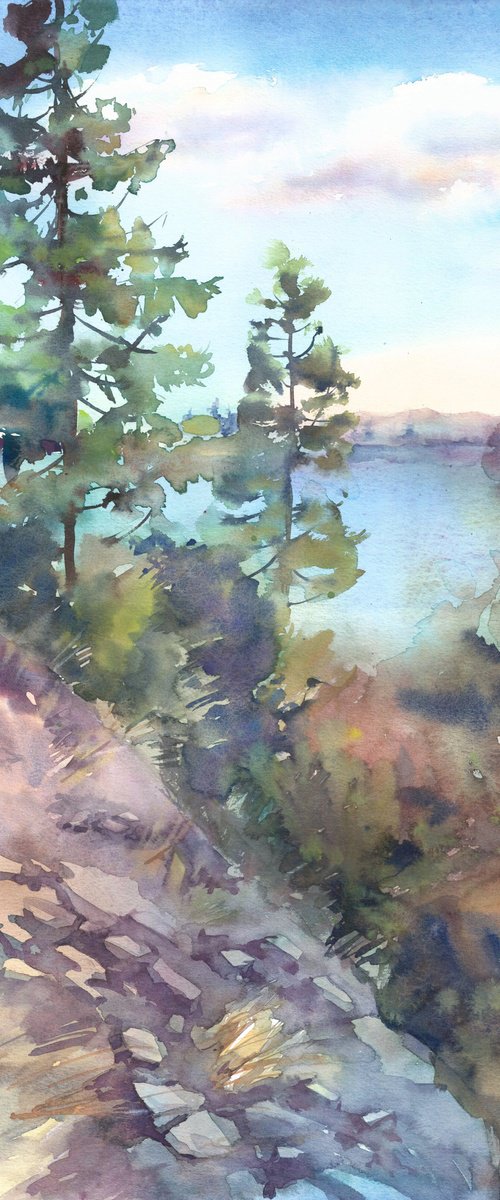 Watercolor forest landscape by Yulia Evsyukova