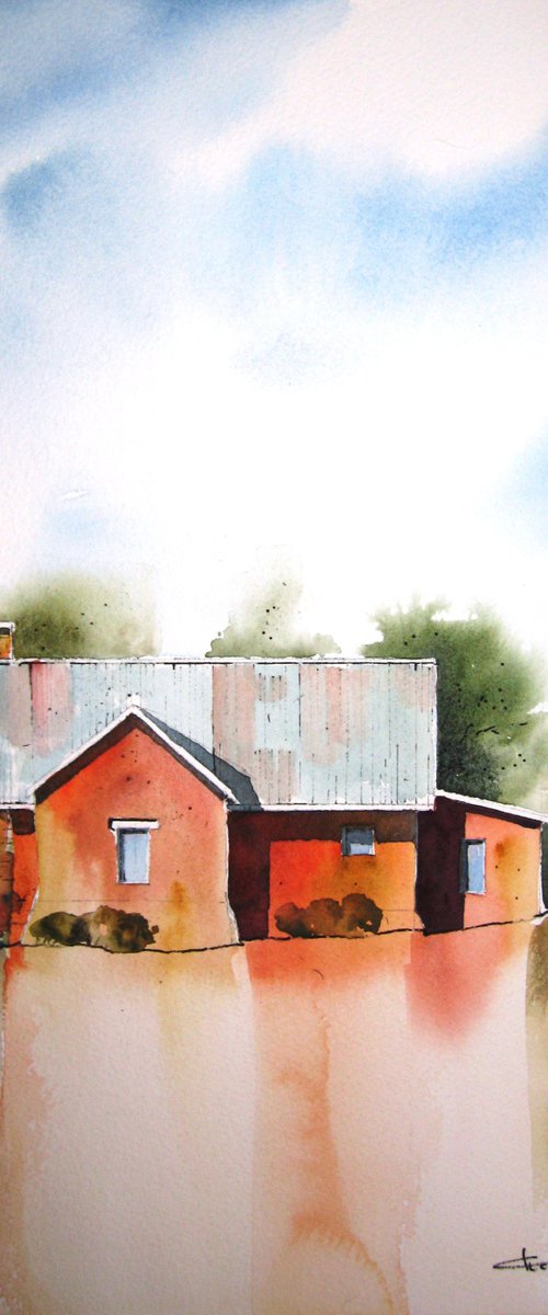 Northern New Mexico Farmhouse - Original Watercolor Painting by CHARLES ASH