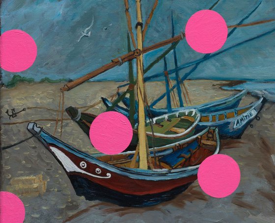 Fishing Boats with Pink Circles