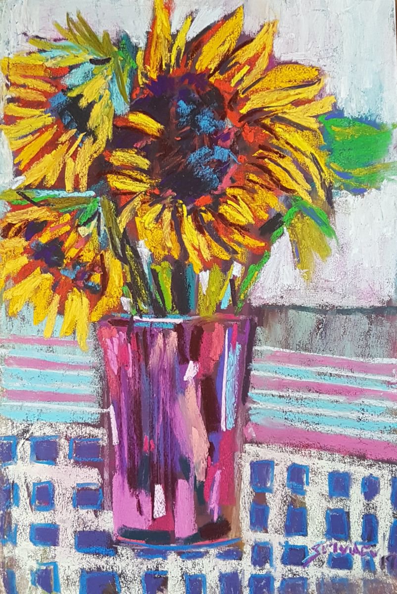 Sunflowers in a pink vase by Silvia Flores Vitiello