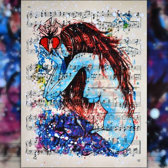 Valentines Gift For Love 2 - Collage Art on Real Vintage Sheet Music Page