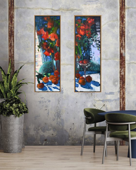 Colourful still life with oranges