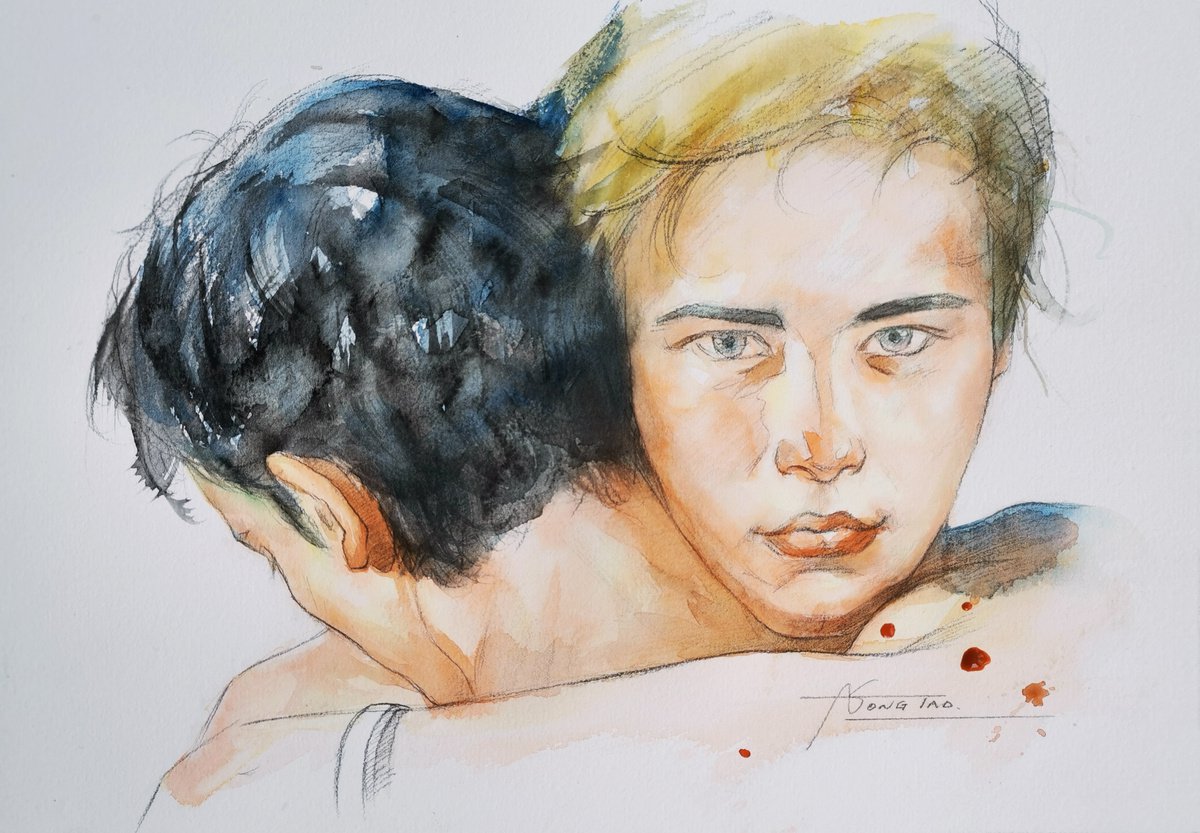 Impressionistic Portrait Watercolour By Hongtao Huang, 10 X 7, Portrait Of Men#20918, Original Artwork