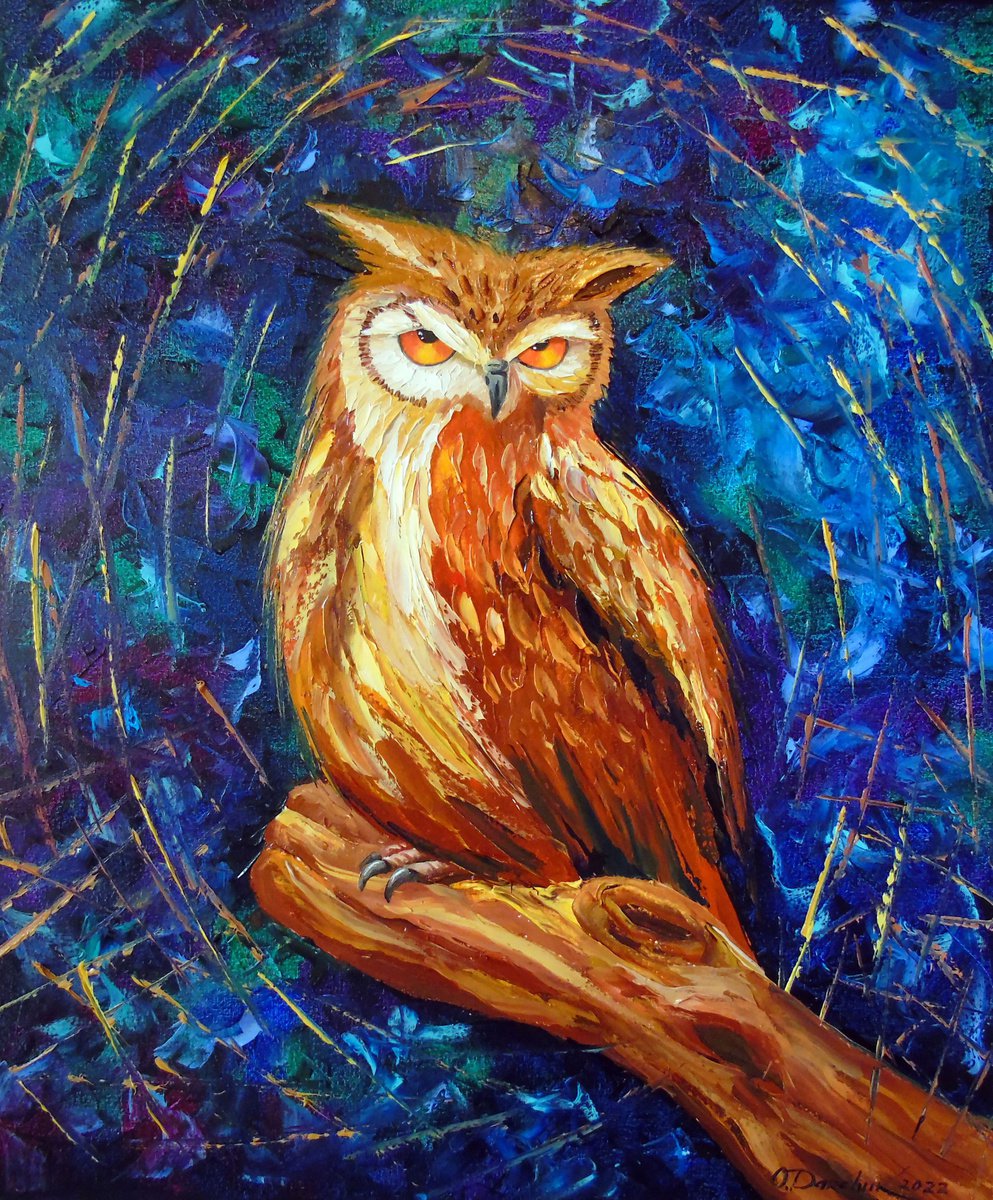 Impressionistic Animal Oil Painting By Olha Darchuk, 20 X 24", Owl, Original Artwork