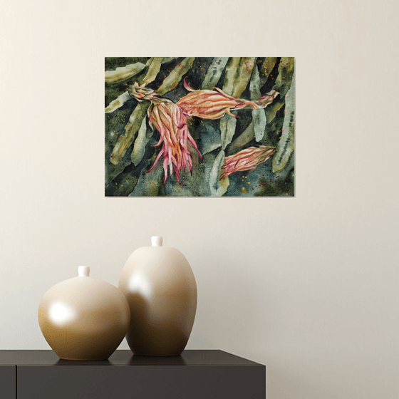 Dragonfruit flowers - original tropical watercolor