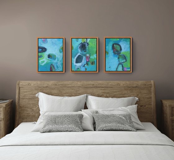 Painting Set of Three: Trio in Turquoise Blue