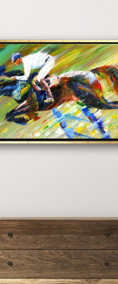 Graceful Horse Leap: Dynamic Equestrian Artwork in Vibrant Oil Colors by Ion Sheremet