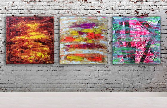 "Something For Everyone" - Save As Series - Original Large PMS Abstract Triptych Acrylic Paintings On Canvas - 90" x 30"