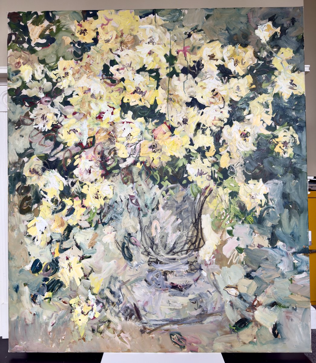 Expressive Botanical Oil Painting By Lilia Orlova-Holmes, 51 X 59", Roses, Original Artwork