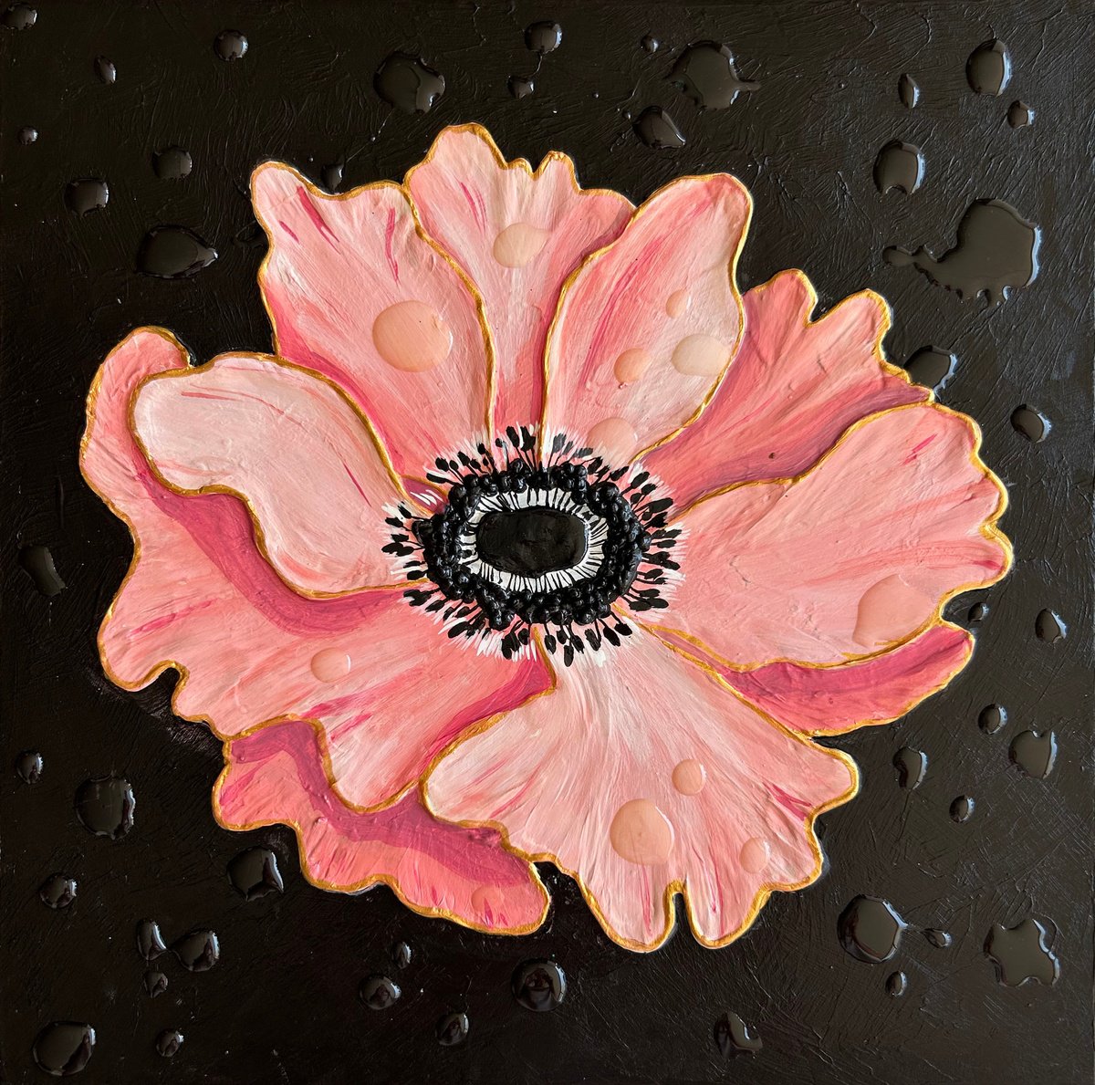 Expressive Botanical Painting By Alexandra Dobreikin, 12 X 12, Anemone, Original Artwork