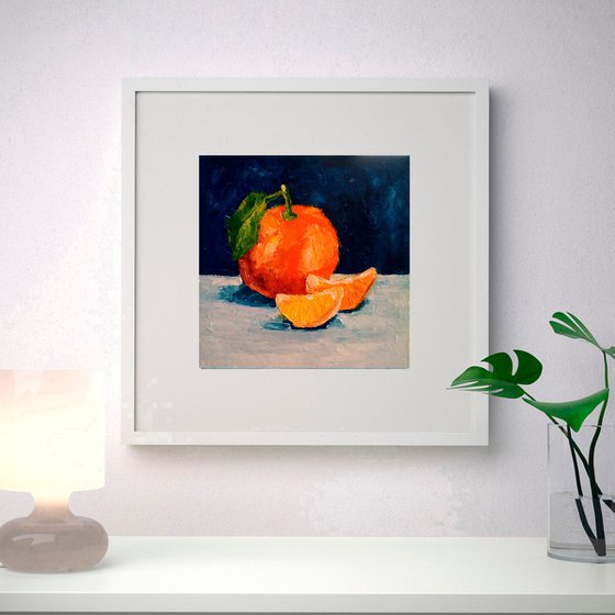 Tangerine Painting Fruit Original Art Orange Wall Art Citrus Small Artwork