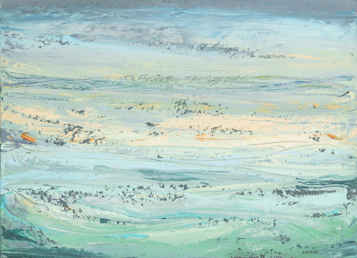 Abstract Landscape Acrylic Painting By Susana Sancho Beltran, 39 X 29", Emotional Seascape, Original Artwork