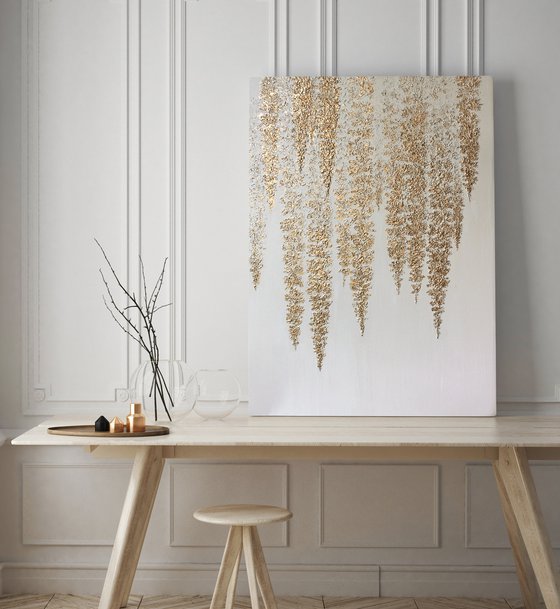 "Gray Wisteria" Gold wisteria abstract art