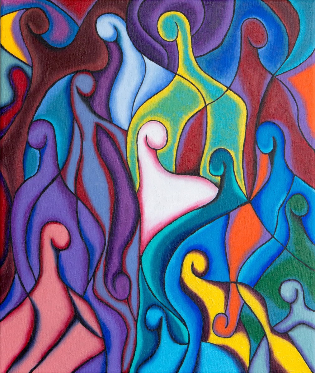 Abstract Portrait Acrylic Painting By Stefan Fierros, 16 X 19", Whispering Echoes - 3, Original Artwork