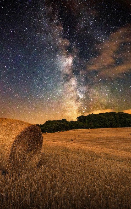 'The Milky Way Above a Field of Hay Bales' Milky Way Print by Chad Powell