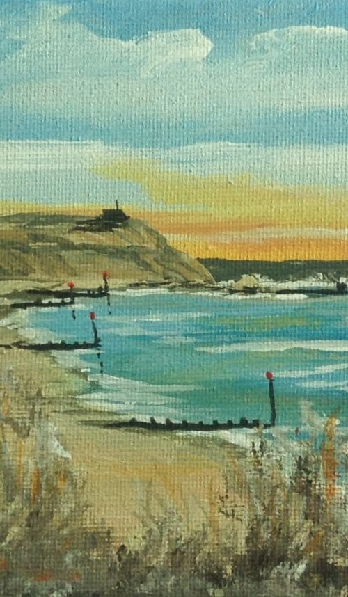 Hengistbury Head on a mini canvas by Marja Brown