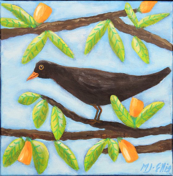 Bird in the tuliptree, ready to hang canvas