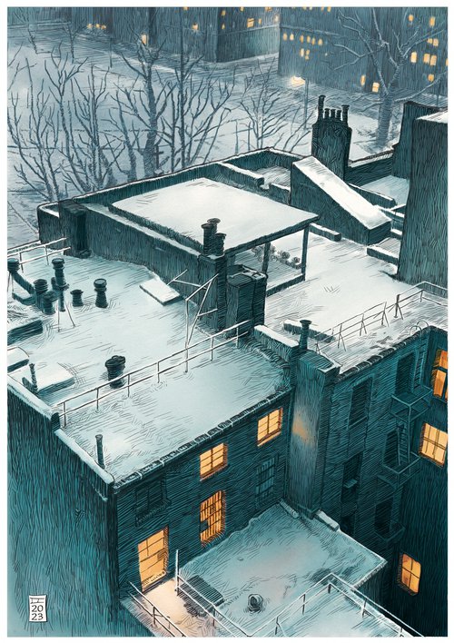 Winter Rooftops - A3 limited edition Giclee print by Daniel Cullen