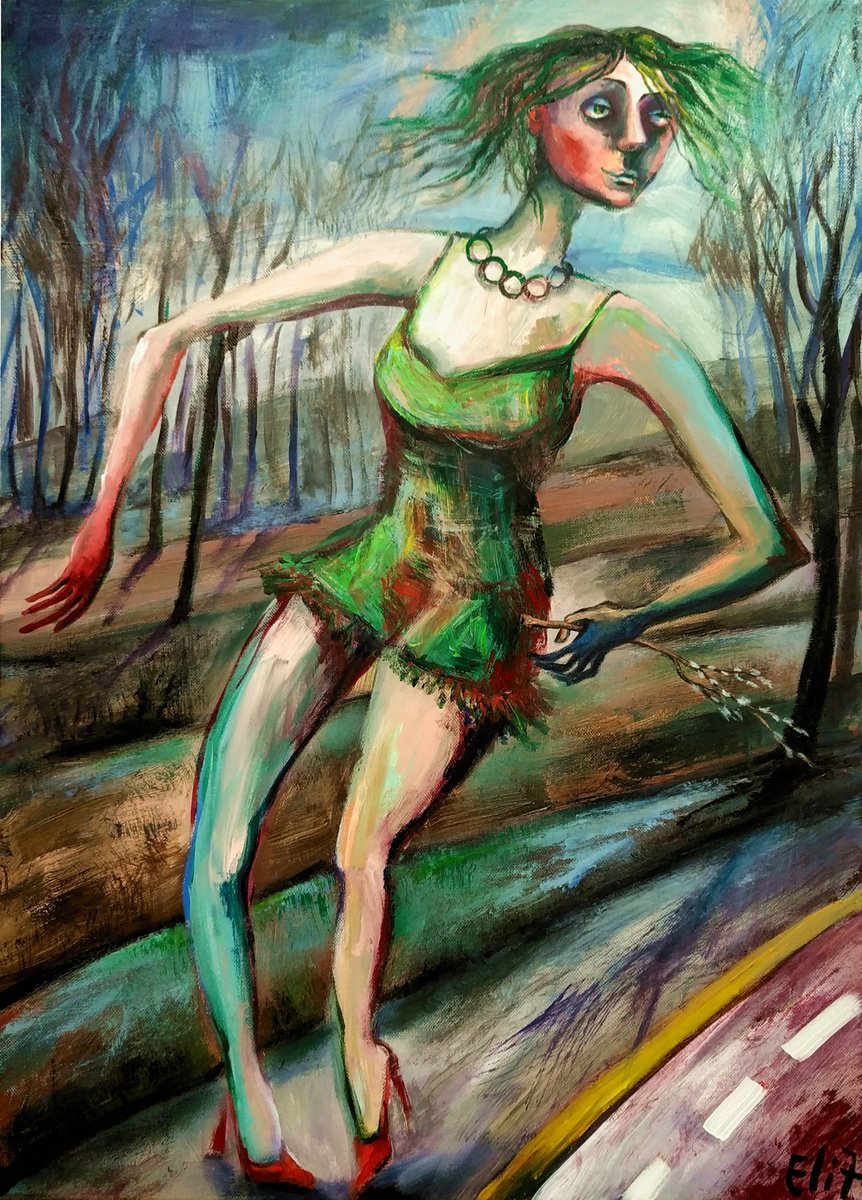 Expressive Portrait Acrylic Painting By Elisheva Nesis, 20 X 28, The Spring Is Coming, Original Artwork