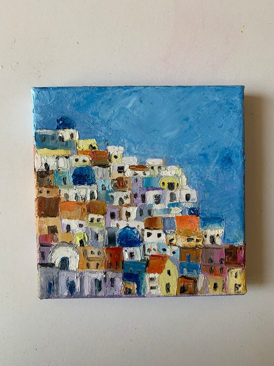 Santorini cityscape! Miniature oil painting