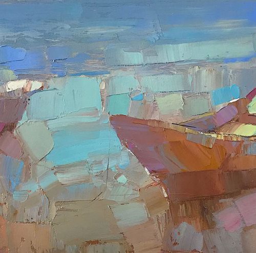 Boats, Original oil painting, Handmade artwork, One of a kind by Vahe Yeremyan