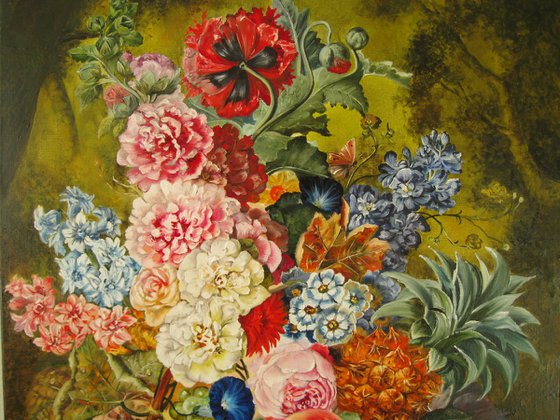 Peonies and Grapes Still Life