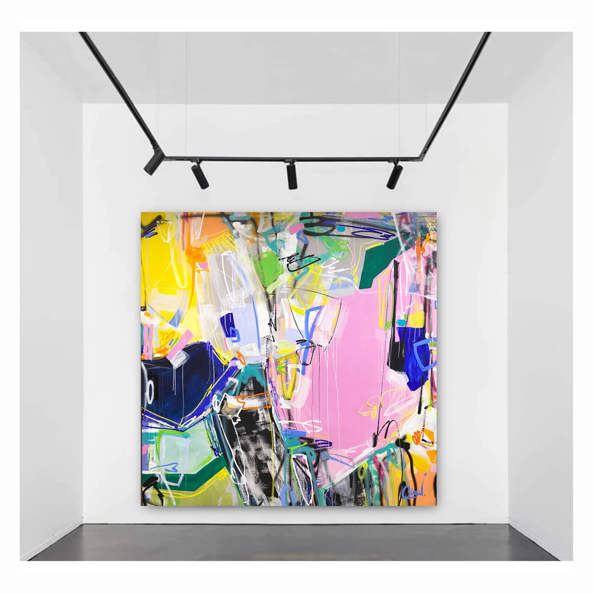 Geometric Abstract Acrylic Painting By Maria Esmar, 83 X 83", I Miss Matisse, Original Artwork