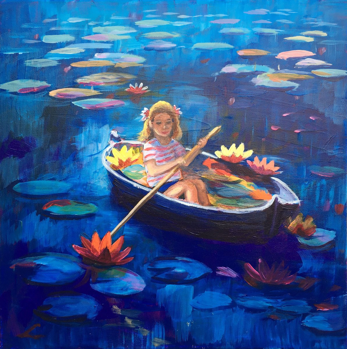 In The Lily Boat By Elena Sokolova, 20 X 20, Artwork For Sale On Artfinder