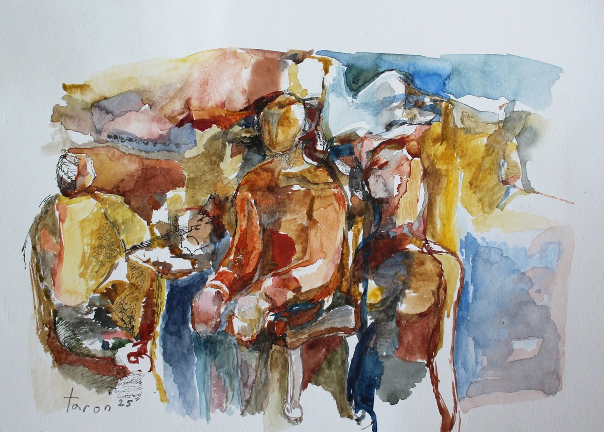 Abstract Portrait Watercolour By Taron Khachatryan, 11 X 8", Talk, Original Artwork