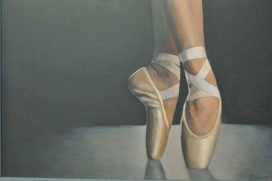 Ballet Feet, Figurative Oil Painting, Ballerina, Dance, Framed and Ready to Hang