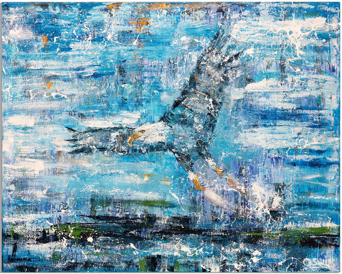 Impressionistic Animal Acrylic Painting By Oswin Gesselli, 39 X 31", Eagle, Original Artwork