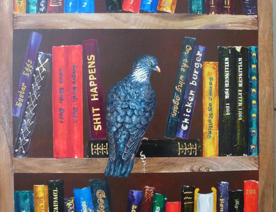Bookshelf with a dove