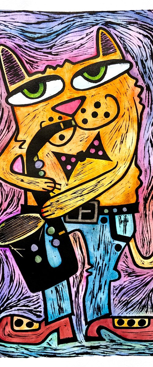 Сat with saxophone, color #1 by Nikita Ostapenco
