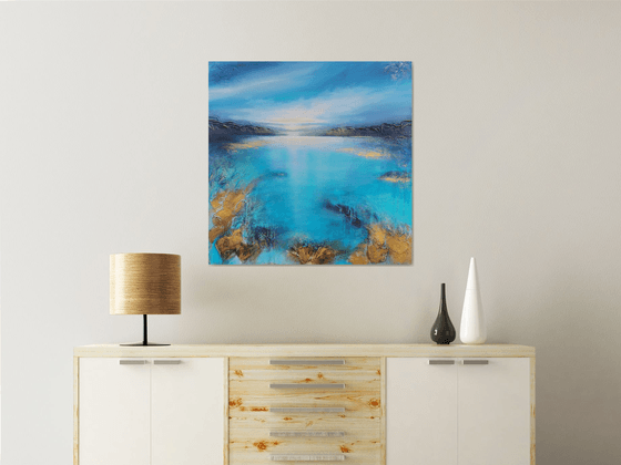 A beautiful large modern structured semi-abstract seascape painting "After the rain"