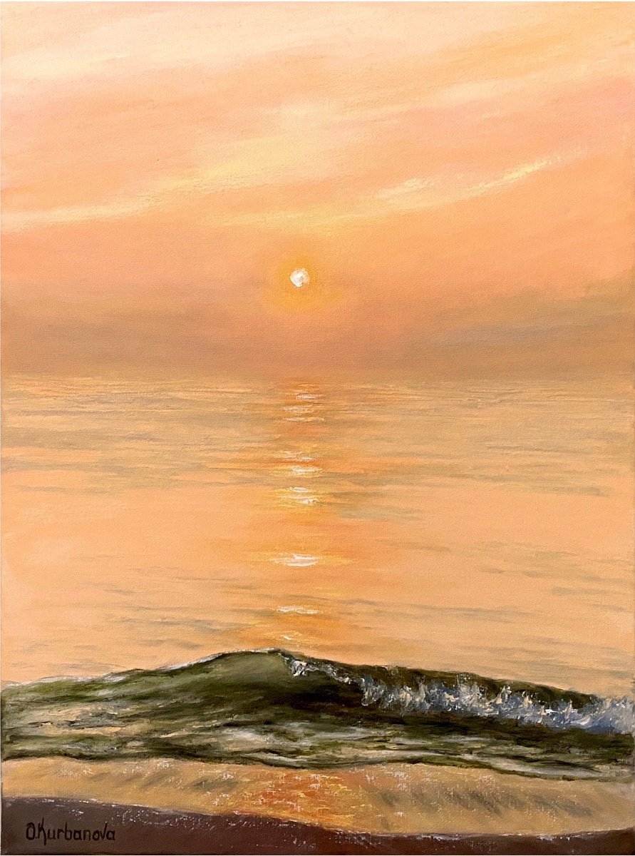 Photorealistic Landscape Oil Painting By Olga Kurbanova, 12 X 16", Gentle Sunset, Original Artwork