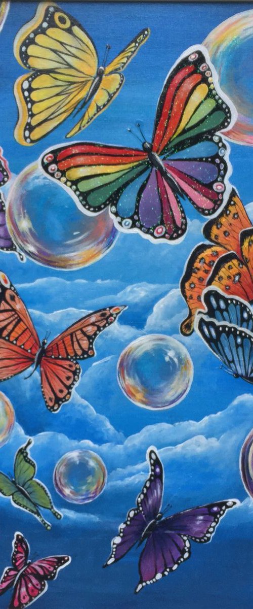 Flying free (bubbles and butterflies) by Karen Elaine  Evans