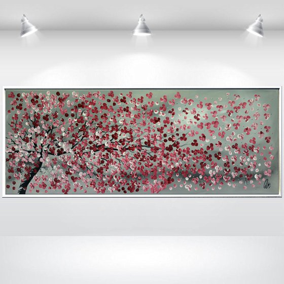 Spring Blossoms -  acrylic abstract painting, cherry blossoms, nature painting, framed canvas wall art