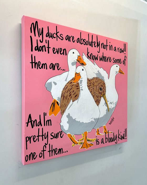 Ducks in a Row Pink Kiwi 61cm x 61cm