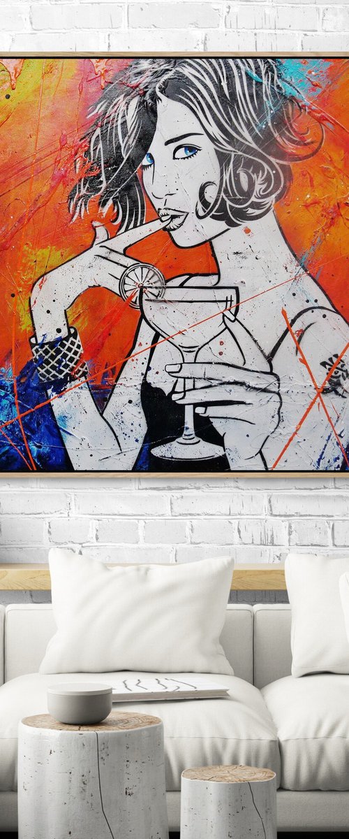 Happy Cocktail Hour 160cm x 100cm Textured Urban Pop Art by Franko